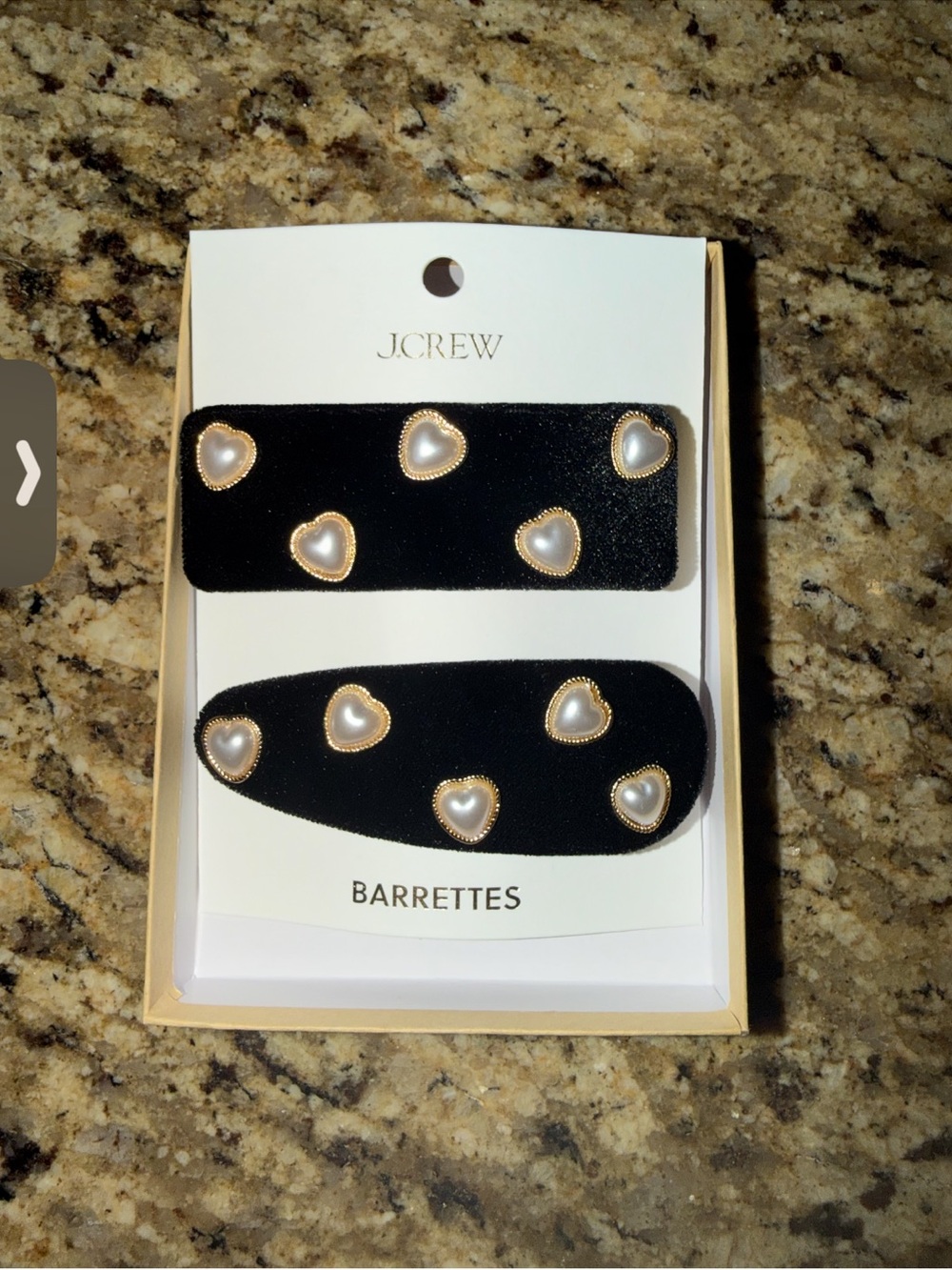 J. Crew Black Barrettes with Pearl Heart Embellishments